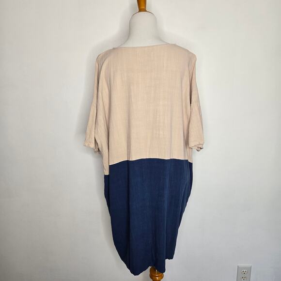 Jackson Rowe Rodina Dress Linen Blend Colorblock Lagenlook Coastal Women Medium - Picture 4 of 11